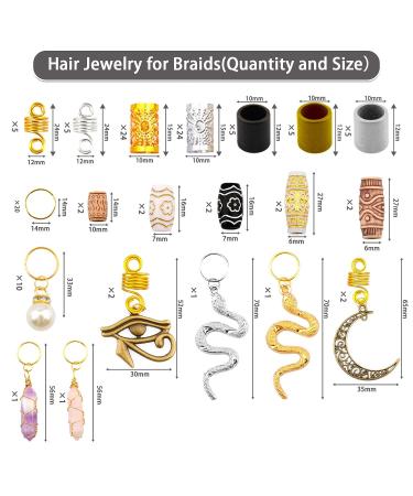 Messen 121Pcs Dreadlocks Jewelry Crystal Loc Adornment Set - Hair Accessories with Wood Beads, Hair Cuffs, Rings, and Pendants for Braids - Gold Finish - Buy Online on GoSupps.com