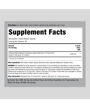 Piping Rock Sambucus Elderberry 2000mg Capsules - 180 Herbal Extract Supplement, Non-GMO & Gluten Free - Buy Online on GoSupps.com