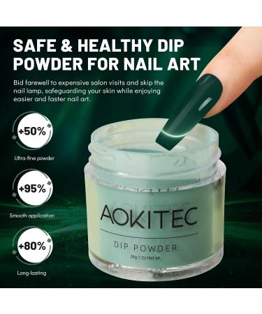 Aokitec Forest Green Dip Powder - 1OZ Dark Green Nail Dip for French Manicure | Long-Lasting DIY & Salon Use - Buy Online on GoSupps.com