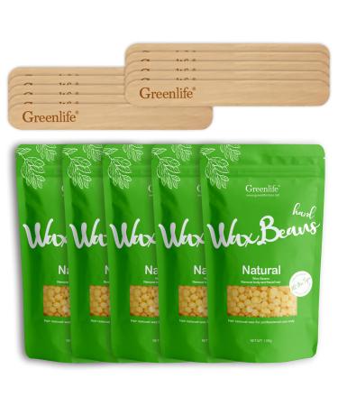 GreenLife 500g Hard Wax Beads with 10pcs wax stick Hard Wax Beans Hair Removal Painless Waxing Bean Home wax Kit for Facial Legs Arms Body Bikini Brazilian Pearl Depilatory Hot Waxs for Women and Men (500g Bagged Honey)