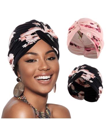 Xepst 2 pieces women chemo hats turban women chemotherapy cancer hat pre -bound beanie headgear pleated hat soft turban head wrap cap hair loss hat for women