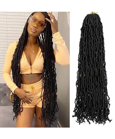 36 Inch Soft Locs Crochet Hair -5 Pakcs Hair Pre Looped Synthetic Curly Soft Faux Locs Hair Extension Goddess Locs Crochet Braids Hair for Black Women(5Packs 1B) 36(5Packs) 1B
