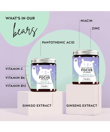 for More Concentration and Mental Fitness - with Gingko biloba and Ginseng Vitamin B6 B12 and zinc - Monthly Supply - Bears with Benefits Beauty & Brains Focus Vitamin - Buy Online on GoSupps.com