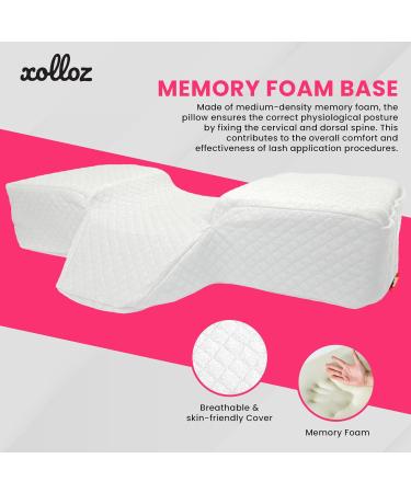 Pillow for Eyelash Extensions - Curved Memory Foam with Neck Support & Tool Pockets | Best Lash Bed Pillow (White - Buy Online on GoSupps.com