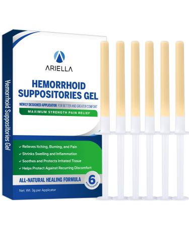 Ariella Hemorrhoid Treatment Suppository Gel: 6 Count - Natural & Herbal - Relieve Itching Burning Discomfort - Internal Relief - New Rounded Applicator - Nighttime Use Aloe Pack of 6