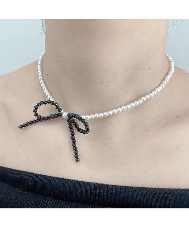 SOUTHJIELING Shimmering Crystal Bow Pendant Necklace - Elegant Black Pearl Jewelry for Women - Buy Online on GoSupps.com