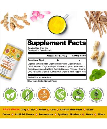 Organic Veda Turmeric Golden Super Milk Latte Mix - USDA Certified, High Curcumin & Ayurvedic Herbs for Energy, Focus & Immune Support - 8 oz - Buy Online on GoSupps.com