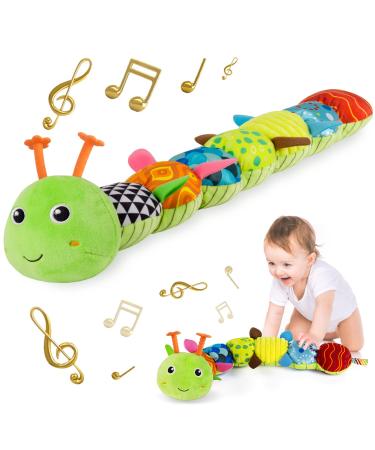 Sumobaby Infant Baby Musical Stuffed Animal Activity Soft Toys with Multi-Sensory Crinkle, Rattle and Textures, for Tummy Time Newborn 0-3-6-12 Months Boys, Girls, Caterpillar Green