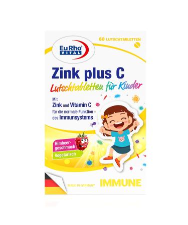 Zinc and vitamin C sucking tablets for children |Vegetarian nutritional supplement to support the immune system |Optimal for children from 4 years |Eurho Vital - Made in Germany |60 tablets raspberry