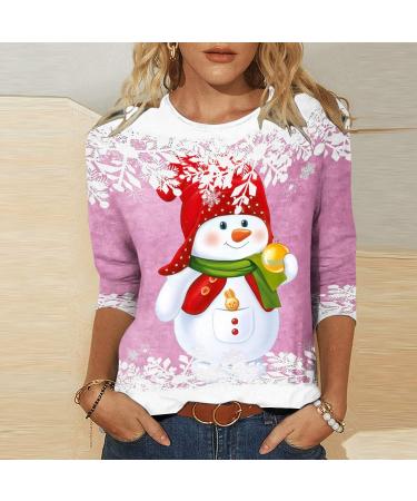 hristmas 3/4 Sleeve Shirts for Women Dressy Casual Cute Print Crewneck Tunic Tops Loose Three Quarter Length Pullover XX-Large New Release01_pink - Buy Online on GoSupps.com