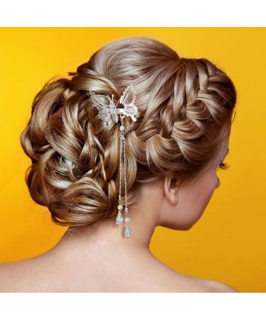 PAGOW 4pcs Elegant Tassel Butterfly Hairpin Alligator Clip | Antique Side Clip for Women, Perfect for Wedding or Party Hair Adornment - Silver+Gold - Buy Online on GoSupps.com