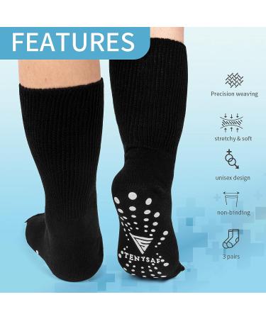 TENYSAF Diabetic Socks 3 Pairs - Cotton Crew, Extra Wide, Non-Binding Top - Black - Buy Online on GoSupps.com