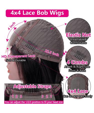 12 Inch Short Bob Brazilian Virgin Human Hair Wig | HD Transparent Lace Closure | Pre-Plucked with Baby Hair | 150% Density | Natural Black for Black Women - Buy Online on GoSupps.com