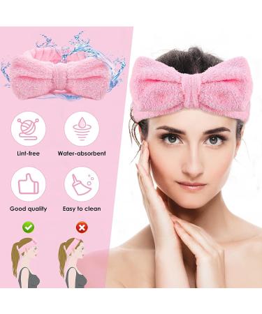Molain 2Pcs Spa Headband Set - Bowknot Coral Fleece Hair Bands for Women - Perfect for Makeup, Skincare, and Sports - Pink & White - Buy Online on GoSupps.com