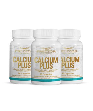 FREZZOR Calcium Plus with UAF1000+ Super Antioxidant for Bones Health & Bone Density Supports Healthy Body Weight Optimal Ratio of Essential Bone Building Minerals NZ Made 270 caps 3 Month Supply