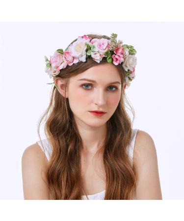 Brikuinr Flower Halo Floral Crown Wreath Boho Flower Headband Hair Wreath Hair Garland Floral Headpiece with Ribbon Wedding Party Festival - Buy Online on GoSupps.com