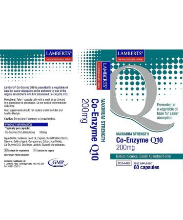 Lamberts Coenzyme Q10 200mg 60 Capsules - High Strength Antioxidant Supplement - Buy Online on GoSupps.com