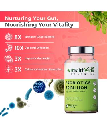 Generic Probiotics 50 Billion CFU Multi-Strains with Prebiotic | Good for Digestive Gut Health Immunity Diarrhea Gas & Bloating Support | for Men and Women - 60 Vegetarian Capsules - Buy Online on GoSupps.com