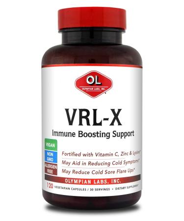 Olympian Labs VRL-X Advanced Immune Support Vitamin C Zinc & Lysine May Aid in Cold Sore Relief 120 Capsules