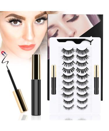 ToyRis Magnetic Eyelashes with Eyeliner Kit - 3 Pairs 10 Pairs Waterproof Reusable 3D 5D Natural Look False Lashes with Tweezers No Glue Needed (10 Pairs (Mixed)) 10 Pair (Pack of 1)