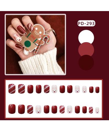 24 Pcs Wine Red Elk Christmas Day False Nails - Full Cover Square Stick on Nails with Glue for Women and Girls Nail Art - Buy Online on GoSupps.com