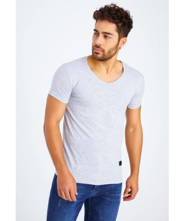 Leif Nelson Men s Summer V-Neck T-Shirt - Slim Fit Cotton Hoodie - Gray Short Sleeve - LN6372 XXL - International Shipping Available - Buy Online on GoSupps.com