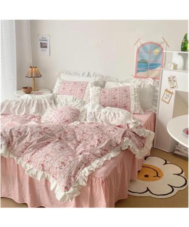 V-intage Ruffle lace Bedding Set Queen Size Bedroom Set Sheet Printed Duvet Cover Bed Sheets and Pillowcases Princess Bed Linen Soft (Flower King 4pcs) - Buy Online on GoSupps.com