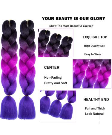 Buy Lila Jumbo Braid Extensions - 6Pcs 24 Kunsthaar Braiding Hair - Ombre Dark Purple & Black-Violet Blue - Buy Online on GoSupps.com