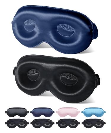 BeeVines 3D Sleep Mask 22 Momme Mulberry Silk Sleeping Eye Masks 2 Pack 3D Weighted Eye Cover for Lash Extensions Night Light Blocking Blindfold Blackout Satin Covers Blindfolds for Men & Women