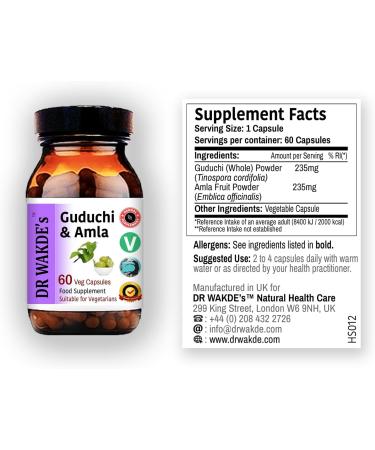 DR WAKDE'S Guduchi & Amla Capsules (60 Veg Caps Immunity Support Natural Anti-oxidants Ayurvedic Supplement Vegan Herbal All Natural Made in UK) - Buy Online on GoSupps.com