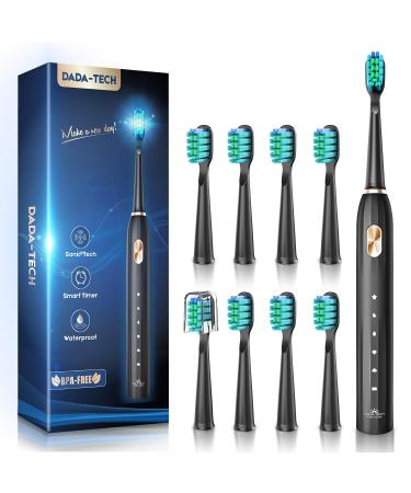 Dada-Tech Electric Toothbrush for Adults with 90% Rounded Bristles Sonic Toothbrush Rechargeable with 5 Cleaning Modes 2-Minute Timer and 9 Replacement Reminder Brush Heads (Black)