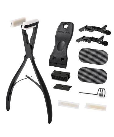 Gomake Tape in Hair Extension Tools Kit with Flat Surface Stainless Steel Tape in Hair Extensions Sealing Clamp Plier Tape Remover Scraper Tool  Hair Clips  Human Hair Extensions Styling Tools-Black