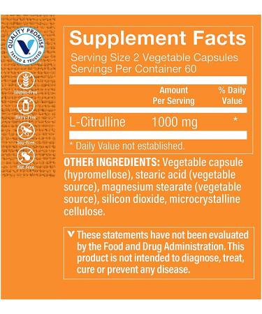 Buy The Vitamin Shoppe L-Citrulline 1000MG - Antioxidant for Cardiovascular Health Energy & Endurance - 120 Veggie Capsules - International Shipping Available - Buy Online on GoSupps.com