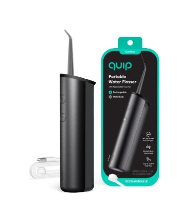 quip Water Flosser - Cordless Water Flosser with Adjustable Water Pressure - Water Teeth Cleaner Pick with 360 Degree Rotating Replaceable Tip Rechargeable Water Dental Pick Metal Handle - All-Black