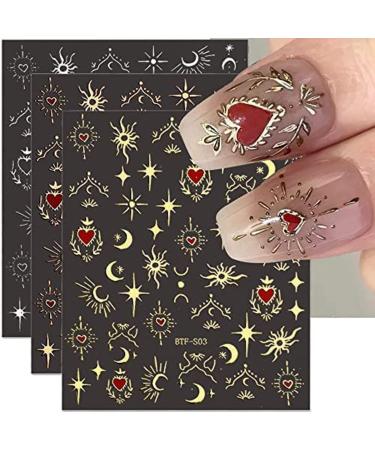 6 Sheets Sun Star Nail Art Stickers Bronzing Moon Decals - DIY 3D Self-Adhesive Nail Designs in Rose Gold & Silver - Acrylic Nail Supplies for Women - Buy Online on GoSupps.com