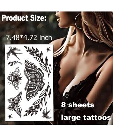 Large Black Tattoos for Women - Butterfly, Snake, Bee, Swallow, Scorpion - 8 Sheets - Realistic Adult Classic Design - Perfect for Night Party and Theme Decoration - Tattoo Art Gift - Buy Online on GoSupps.com