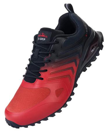 NAIKOYO Men's Trail Running Shoes Outdoor Breathable Hiking Shoes Lightweight Walking Trekking Cross Training Sneakers 15 Black Red-1