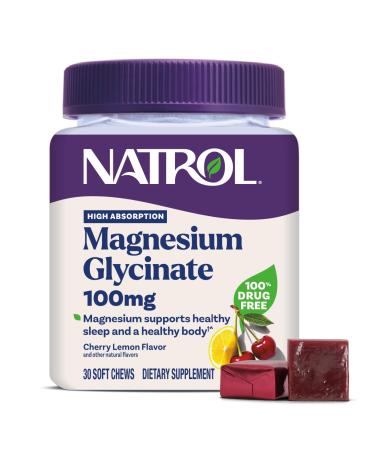 Natrol Magnesium Glycinate Supplements 100mg Cherry Lemon Soft Chews for Healthy Sleep and Body Magnesium Glycinate 100mg Up to a 30 Day Supply Cherry 30 Count (Pack of 1)