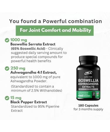 Boswellia Extract and Ashwagandha Capsules 2000 mg - Strong Natural Support Pills 3 Month Supply - Consentrated Boswellia Serrata 65% Boswellic Acid with Ashwagandha Powder Supplement - Buy Online on GoSupps.com