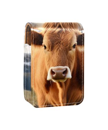 Travel Lipstick Organizer Case Lipstick Case Portable Makeup Bag With Mirror Animal Cow Brown Cattle Animal D510w2qrts