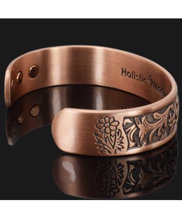 Ladies Pure Copper Magnetic Bracelet Women Copper Bangle Cuff Holistic Magnetic Band with 6 Strong Neodymium Magnets Adjustable Floral Pattern-PC (L: Wrist 19.5-22.5cm/7.6-8.75") - Buy Online on GoSupps.com