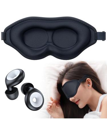 Sleep Mask Eye Mask for Sleeping 3D Contoured Cup Sleep Mask Light Blocking with Adjustable Strap Soft Eye Shade Cover & Quiet Soft Ear Plugs Reusable Noise Reduction for Sleep Travel Yoga Nap Black
