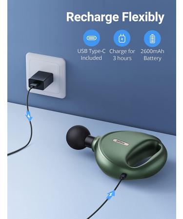 Bitfinic Mini Massage Gun - Portable Deep Tissue Percussion Massager for Pain Relief | 4 Speed High-Intensity, 4 Massage Heads | Green - Buy Online on GoSupps.com