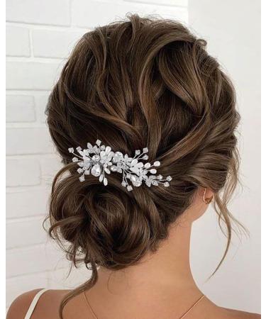 Zoestar Wedding Hair Combs Slides Silver Crystal Headpiece Pearl Bridal Hair Jewelry Rhinestone Hair Accessories for Women and Girls