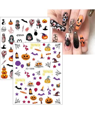 Pink Halloween Valentine's Day Nail Stickers 10 Sheets Self-Adhesive Nail Decal Pumpkin Ghosts Pink Nail Art Decoration Design Supplies - Buy Online on GoSupps.com