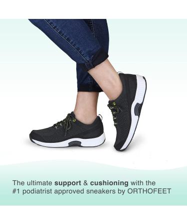 Orthofeet Coral Women's Sneakers - Plantar Fasciitis Relief, Extended Widths, Orthopedic Walking Shoes for Diabetic Bunions - Size 8 Black - Buy Online on GoSupps.com