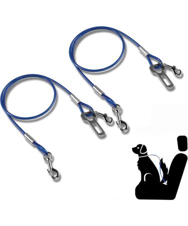 Yaodhaod Dog Seat Belt - Steel Wire Bite-Resistant Car Safety Belt for Dogs & Cats (40cm Blue) - Double Clip & Buckle Adapter - 2PCs - Buy Online on GoSupps.com