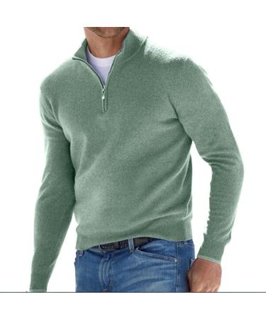 Ganfancp Men's Sweater Tops Winter Quarter Zipper Cozy Knitted Woolen Sweatshirts Casual Solid Stand Neck Fleece Pullover Green Merry Christmas 68 Large