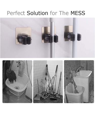 Wall Mounted Mop Holder Command Hooks Broom Gripper - White, Self Adhesive, Reusable Organizer for Kitchen, Bathroom, Garden - 6 Pack - Buy Online on GoSupps.com