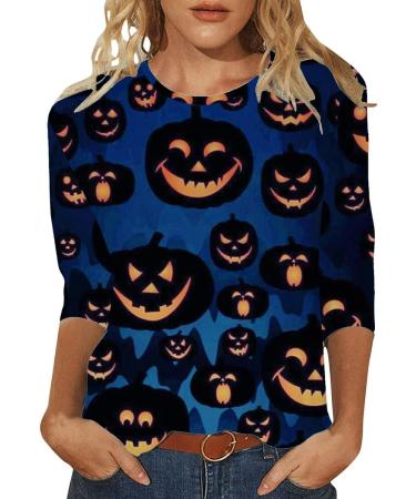 Halloween Costumes Quarter Sleeve Holiday Printed Basic Top Hot Women Blouse Blue Large - Buy Online on GoSupps.com